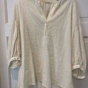 Sessun Eyelet Blouse with Balloon Sleeves in Ivory/Cream